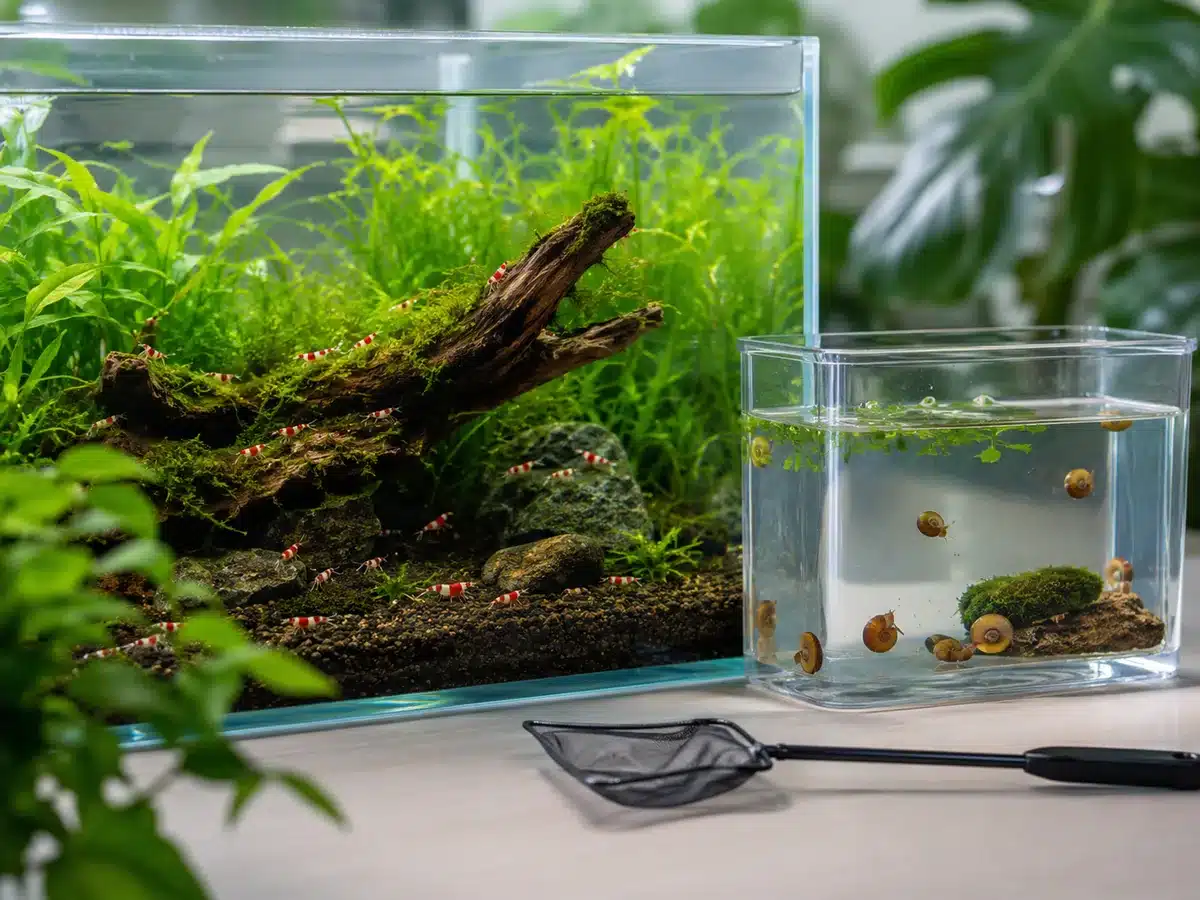 Retirer les escargots avant No-Planaria Escargots retirés d'un aquarium avant utilisation de No-Planaria