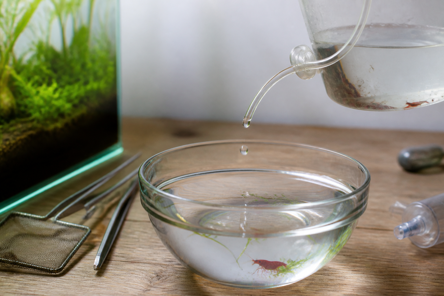 Acclimatation au goutte-à-goutte d’une crevette d’eau douce